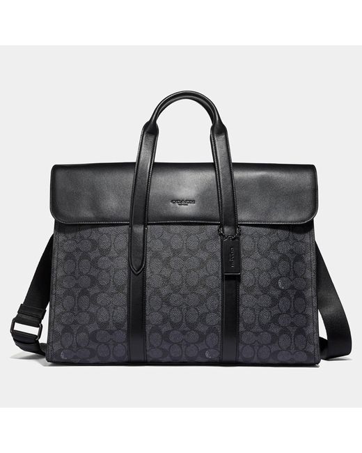 COACH Black Signature Metropolitan Faux Leather Portfolio Bag for men
