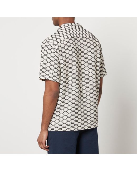Portuguese Flannel Black Net Embroidered Cotton-blend Shirt for men