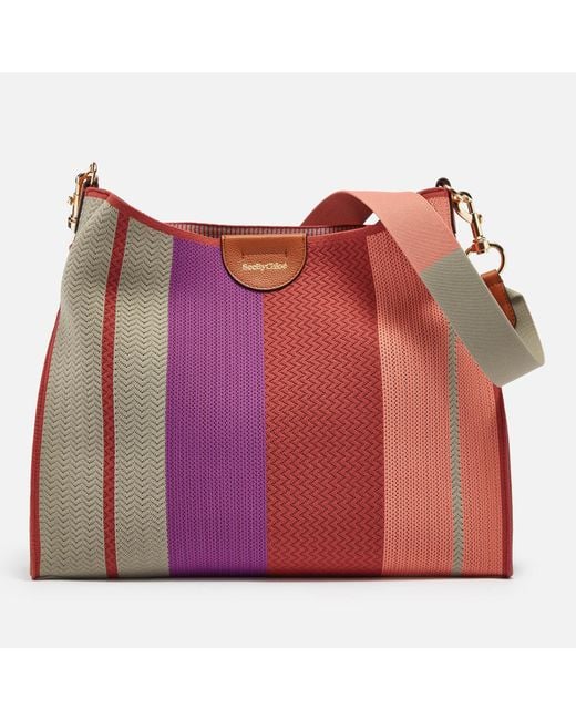 See By Chloé Red Joan Hobo Striped Crochet-knit Tote Bag