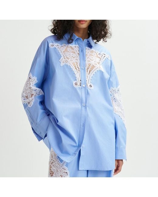 Essentiel Antwerp Blue Hoofd Lace Cotton-Poplin Shirt