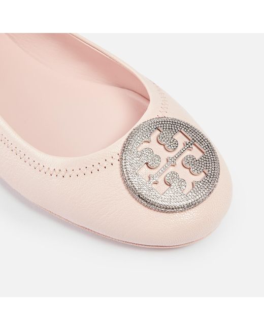 Tory Burch Pink Minnie Travel Leather Ballet Flats