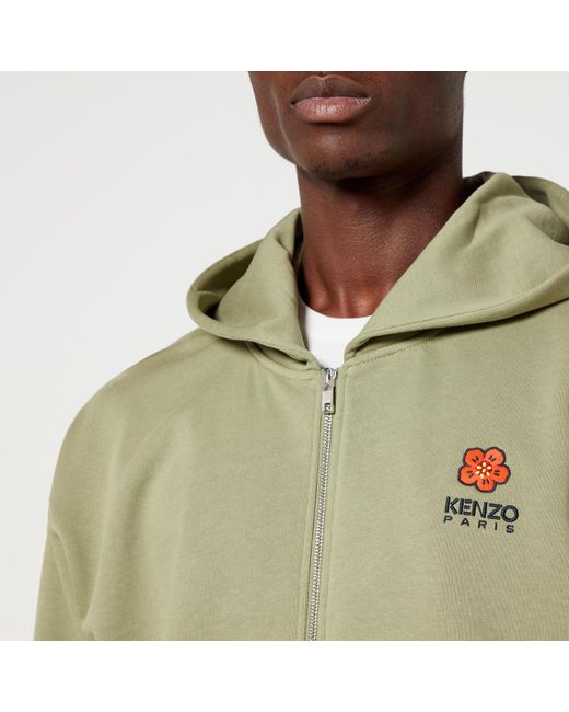 KENZO Green Boke Flower Crest Cotton Zipped Hoodie for men