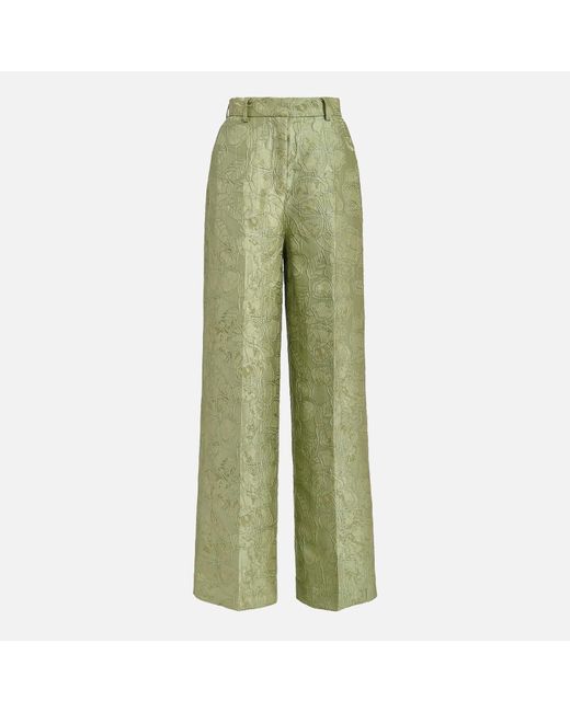 Essentiel Antwerp Green Fling Floral-Brocade Wide-Leg Pants