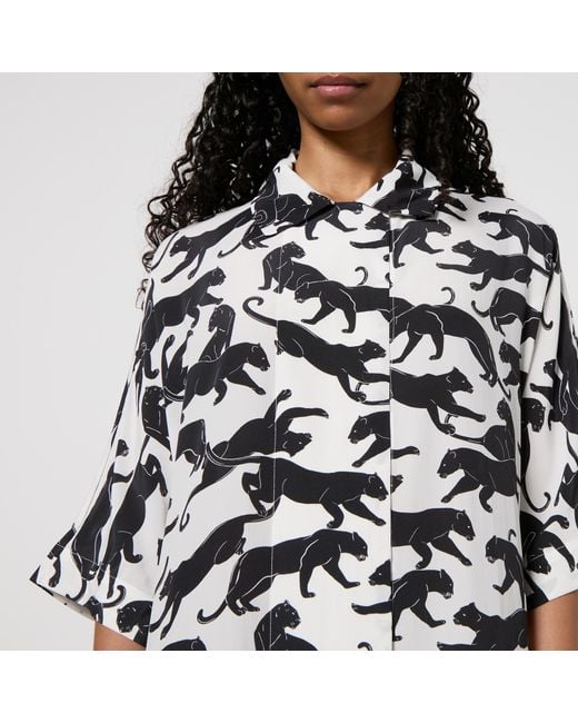 Anine Bing Black Julia Panther Animal-Print Chiffon Dress