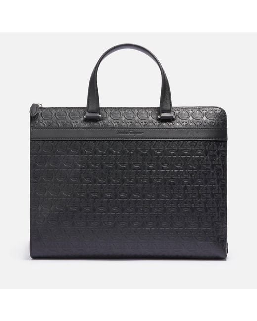 Ferragamo Black Salvatore Embossed Leather Laptop Bag for men
