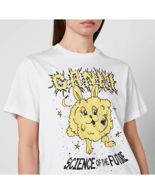 Ganni Yellow Bunny Organic Cotton Jersey Tshirt in White Lyst