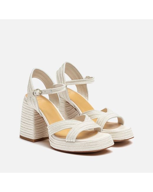 Castaner White Valle Metallic Faux Raffia Platform Heeled Sandals