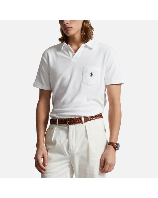 Polo Ralph Lauren Cotton Terry Custom Fit Polo Shirt in White for Men Lyst UK