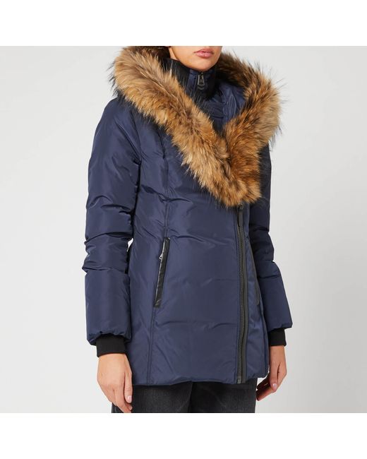 Mackage Blue Adali Down Coat With Signature Natural Fur Collar In Navy - Women