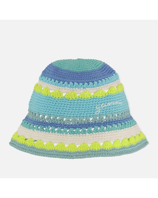 Ganni Green Crocheted Organic Cotton Bucket Hat