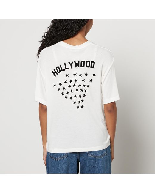 Anine Bing White Louis Hollywood Ribbed-Knit Viscose T-Shirt