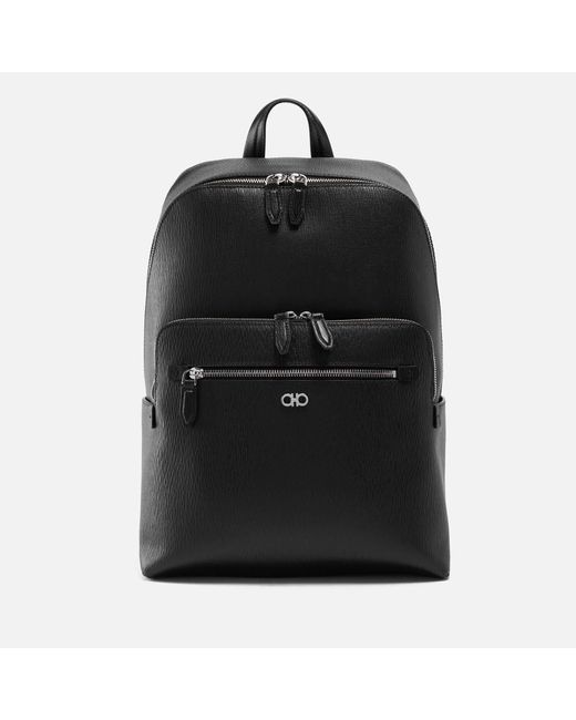 Ferragamo Black Gancini Leather Backpack for men