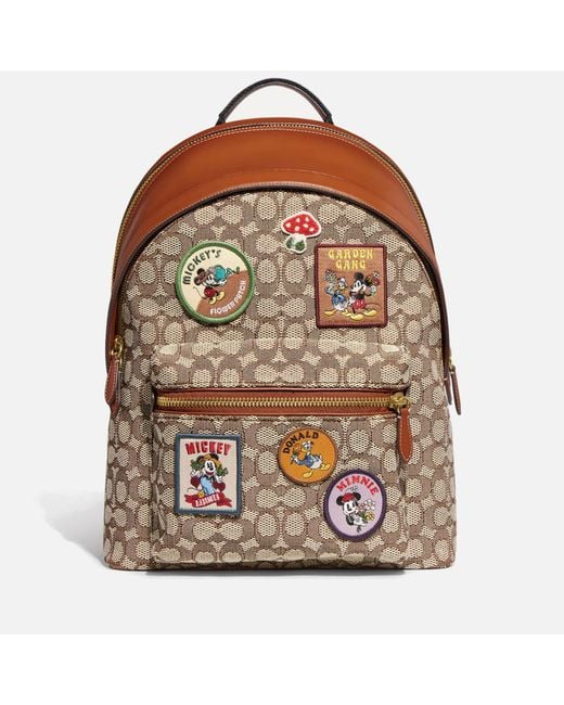 COACH Brown X Disney Forever Charter Designer Patched Jacquard Backpack