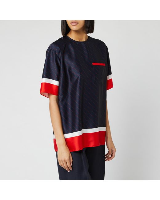 Victoria, Victoria Beckham Synthetic Short Sleeve Logo Top in Blue - Lyst
