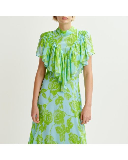 Essentiel Antwerp Green Honolulu Ruffle Chiffon Midi Dress