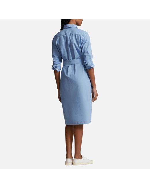 Polo Ralph Lauren Blue Long Sleeve Cotton-Poplin Shirt Dress