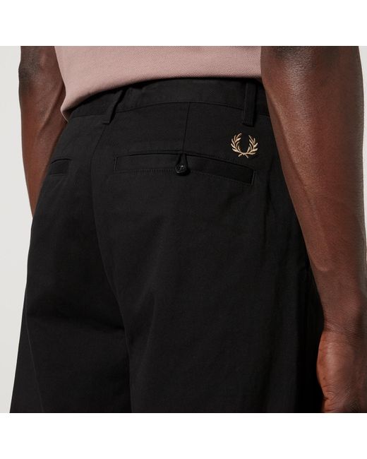Fred Perry Black Brushed Cotton-Twill Straight-Leg Trousers for men
