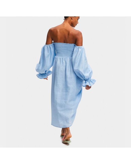 Sleeper Blue Atlanta Rosette Linen Dress