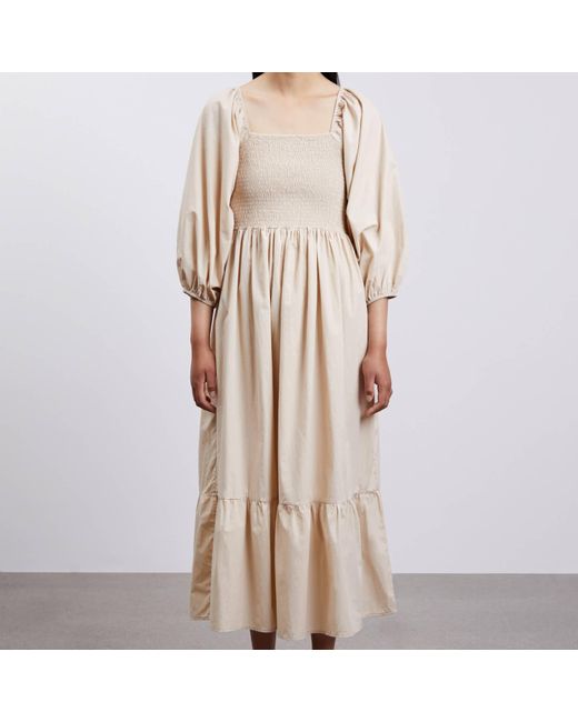 Skall Studio Natural Rani Shirred Organic Cotton Midi Dress