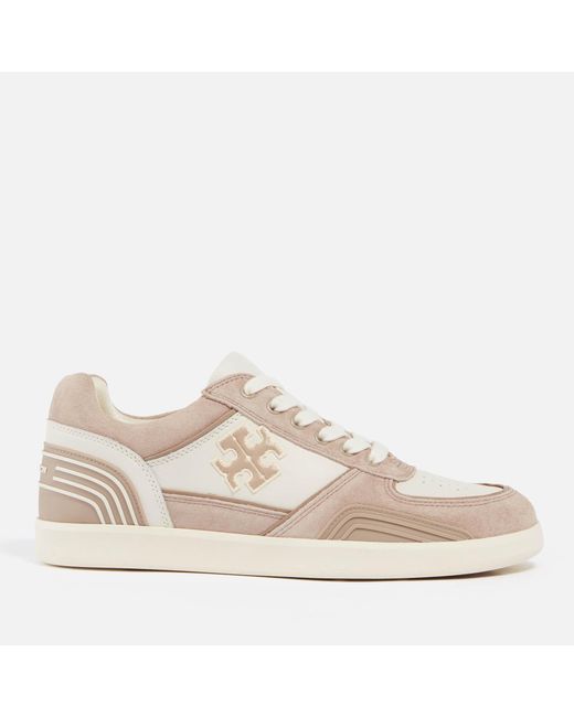 Tory Burch Natural Clover Leather And Suede Trainers
