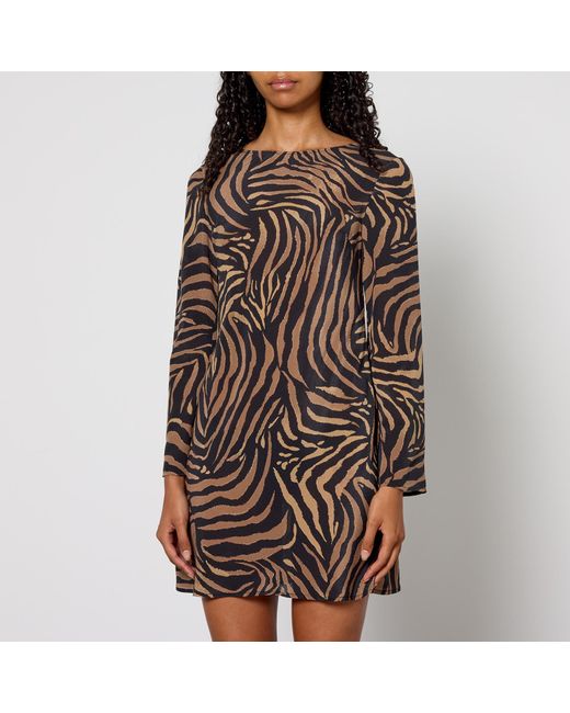 Rixo Brown Animal-Print Ridley Silk Dress