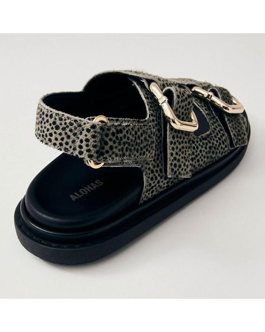 Alohas Blue Harper Calf-Hair Double-Strap Sandals