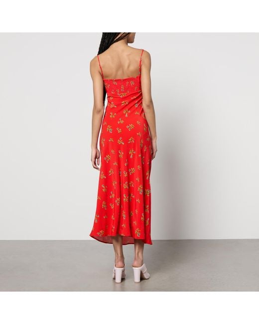 Kitri Red Velma Floral-Print Lenzing Ecovero Viscose-Blend Midi Dress