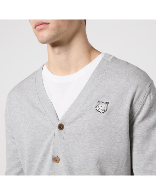 Maison Kitsuné Gray Logo-Appliqué Cotton Cardigan for men