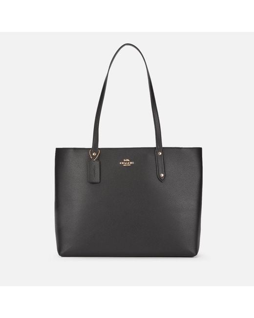 COACH Black Central Leather Zip Top Tote Bag