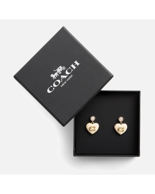 COACH Metallic Heart Boxed Gold-tone Drop Earrings