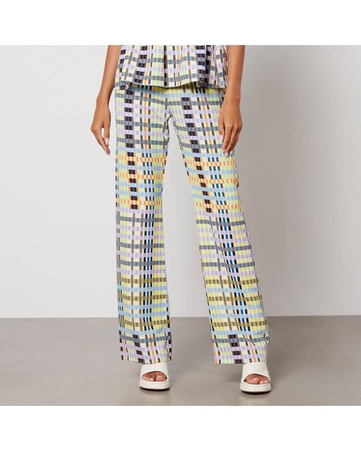 Stine Goya Blue Marc Checked Crepe Trousers