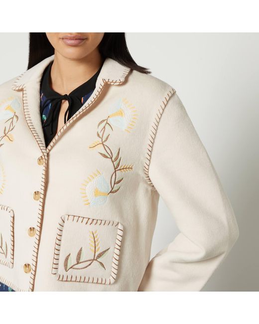 Rixo Natural Sunday Floral-Embroidered Fleece Jacket