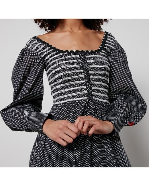 Damson Madder Black Hermione Shirred Polka Dot Poplin Midi Dres