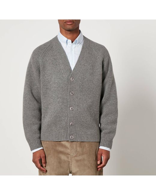 KENZO Gray Target Logo-intarsia Wool-blend Cardigan for men