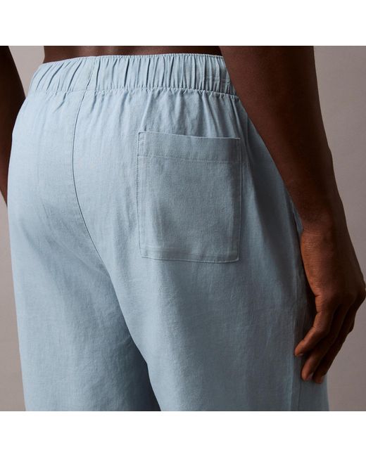 Calvin Klein Blue Linen-Blend Sleep Shorts for men