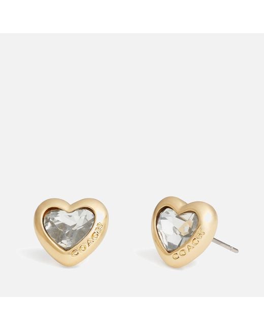 COACH Metallic Stone Heart Stud Earrings