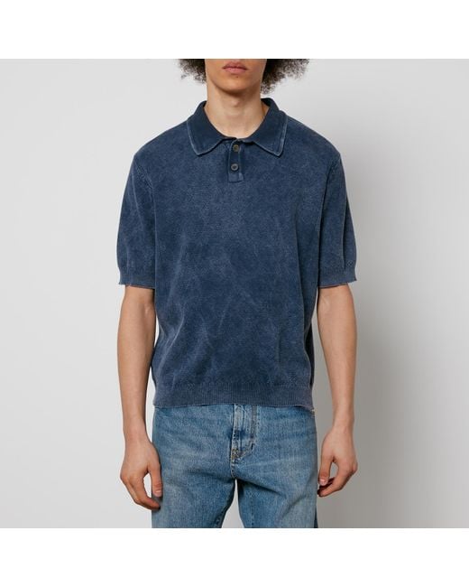 Corridor NYC Blue Crocheted Cotton Polo Shirt for men