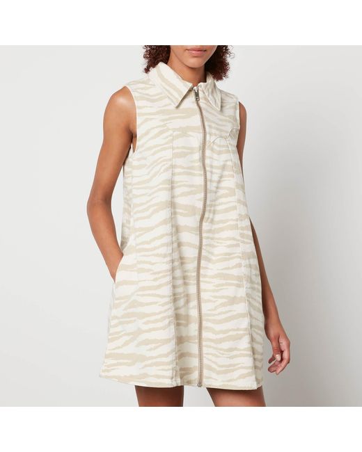 Ganni Natural Zebra-Print Denim Mini Dress