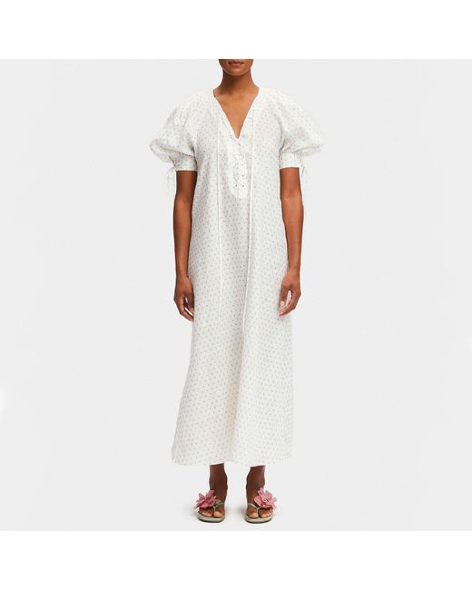 Sleeper White Garden Linen Midi Dress