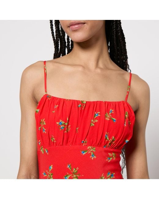 Kitri Red Velma Floral-Print Lenzing Ecovero Viscose-Blend Midi Dress