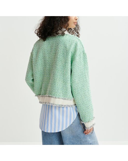 Essentiel Antwerp Green Hoola Cropped Fringe Bouclé Jacket