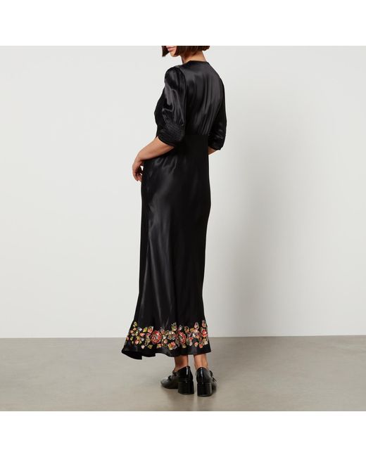 Rixo Black Zadie Embellished Satin Midi Dress