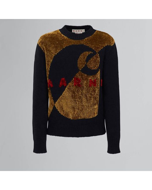 MARNI X CARHARTT Black Marni X Carhartt Intarsia-knit Wool-blend Jumper for men