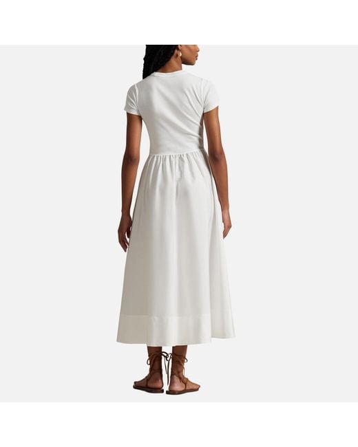 Polo Ralph Lauren White A-Line Cotton-Jersey And Poplin Dress