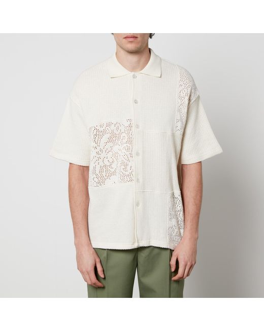 Drole de Monsieur White La Chemise Patchwork Crocheted Cotton Shirt for men