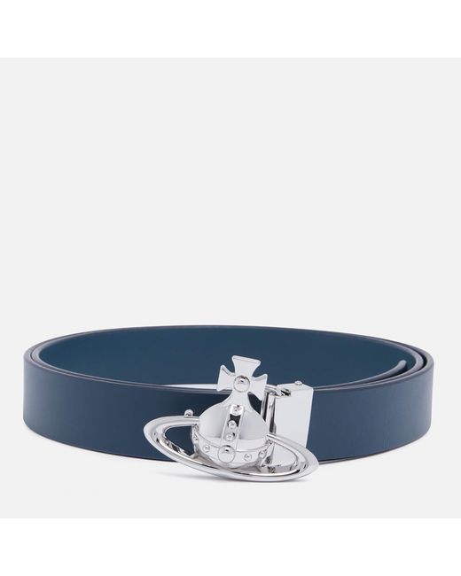 Vivienne Westwood Blue Orb Buckle Leather Belt for men