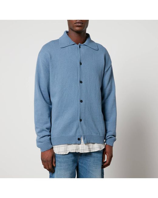mfpen Blue Formal Polo Cotton Cardigan for men