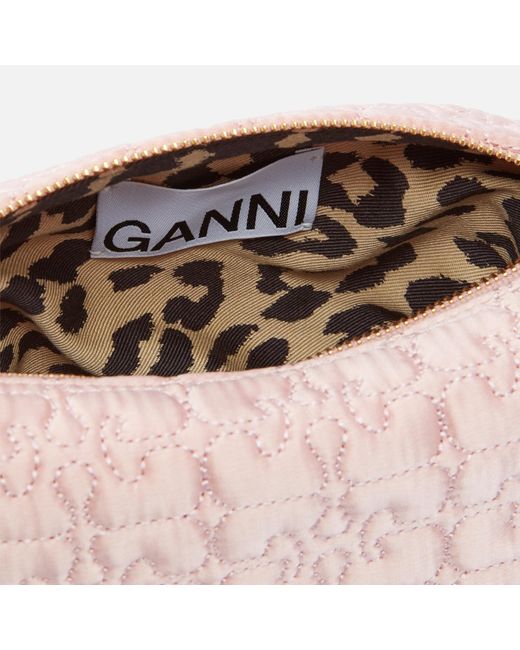 Ganni Pink Butterfly Small Quilted Satin Pouch Bag