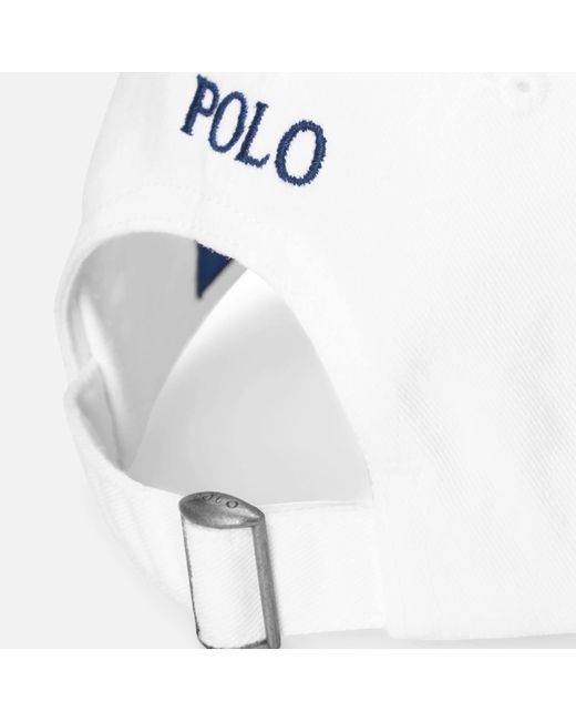 Polo Ralph Lauren Curved Brim Blue Logo Cotton Chino Classic Sport White  Adjustable Cap