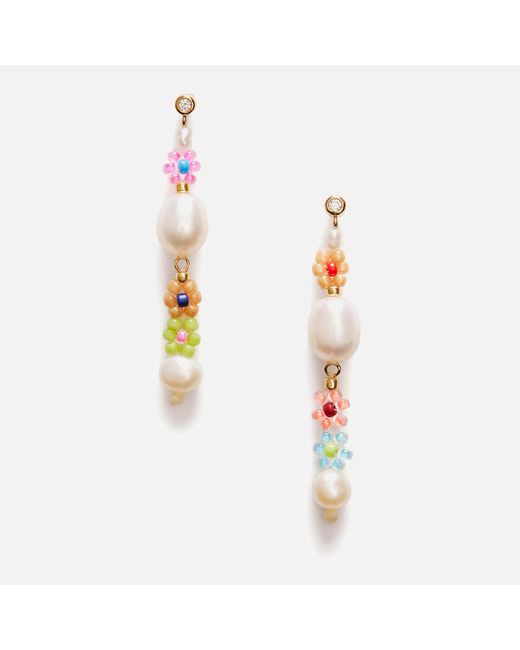 Anni Lu White Mexi Flower 18-karat Gold-plated Multistone Earring